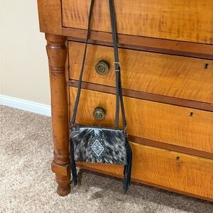 Montana West Trinity Ranch Small Fringed Leather Cow Hide Crossbody Purse Bag